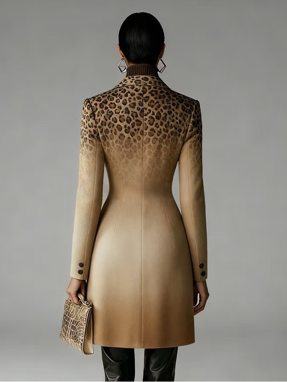 Revolve Attrime Leopard Ombre Long Wool Coat - Tan Brown - Picture 2 of 6